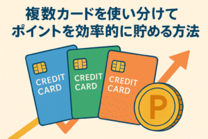 複数のクレジットカードを使い分けて効率的にポイントを貯める方法を示すアイキャッチイラスト